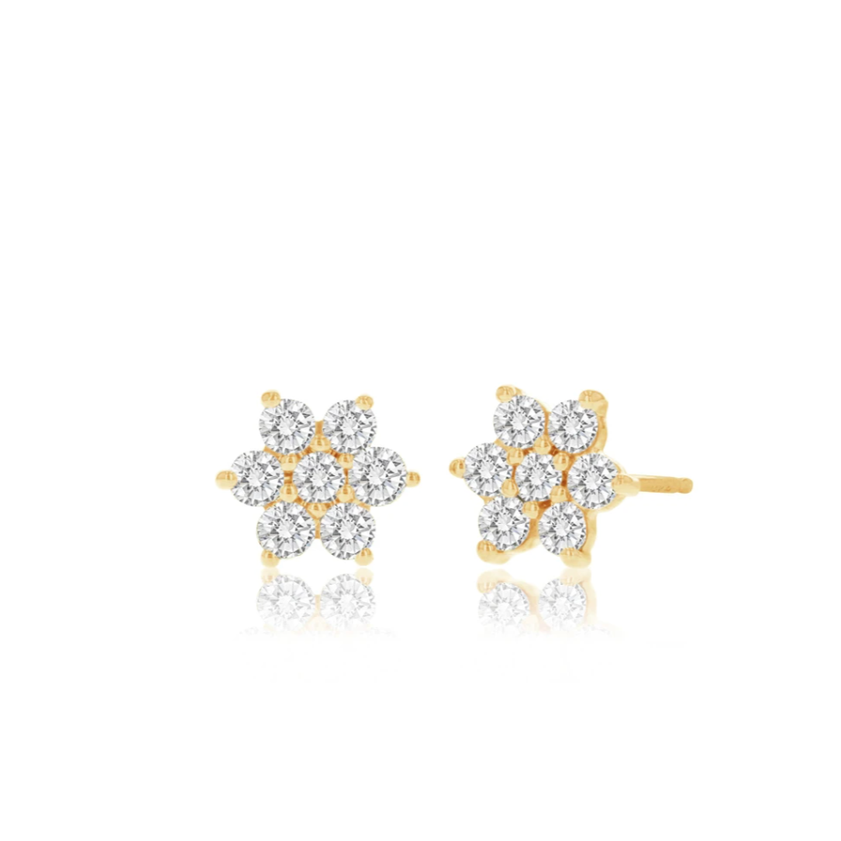 Diamond Cluster Flower Stud Earrings