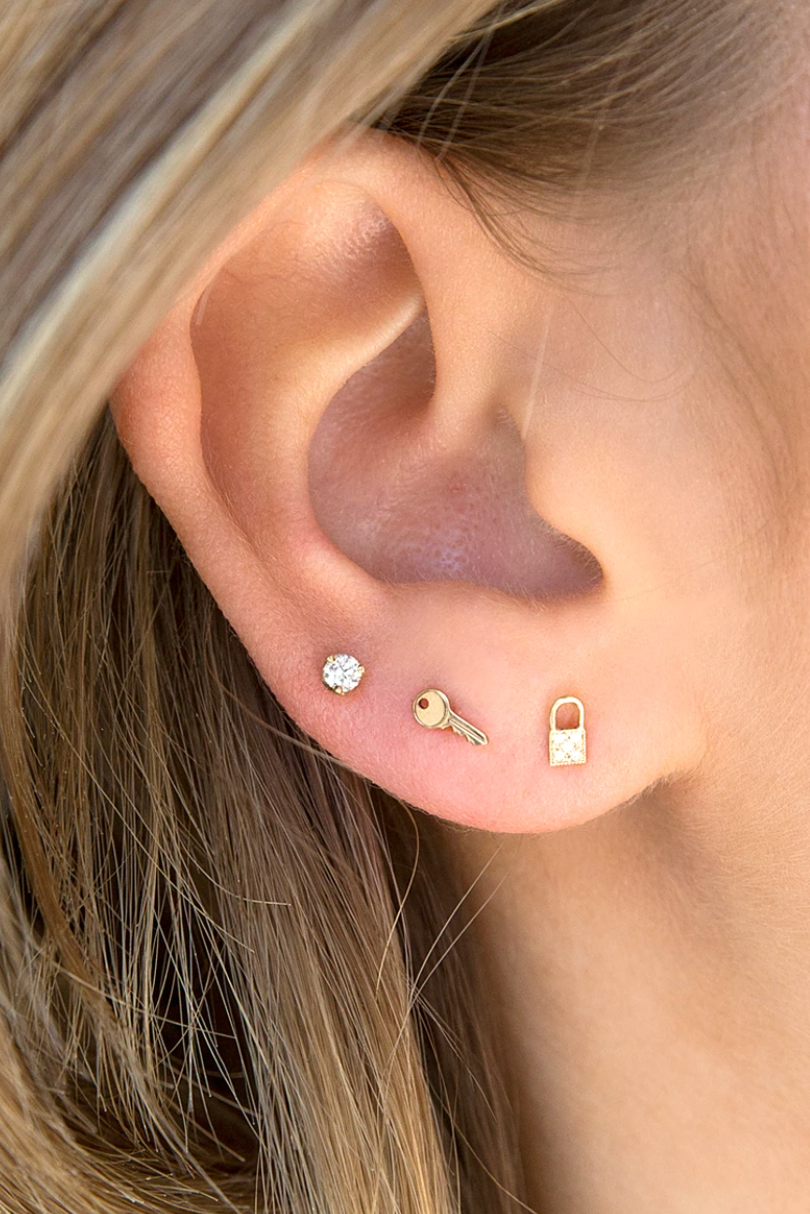 14KY Single Itty Bitty Pave Diamond Padlock Stud