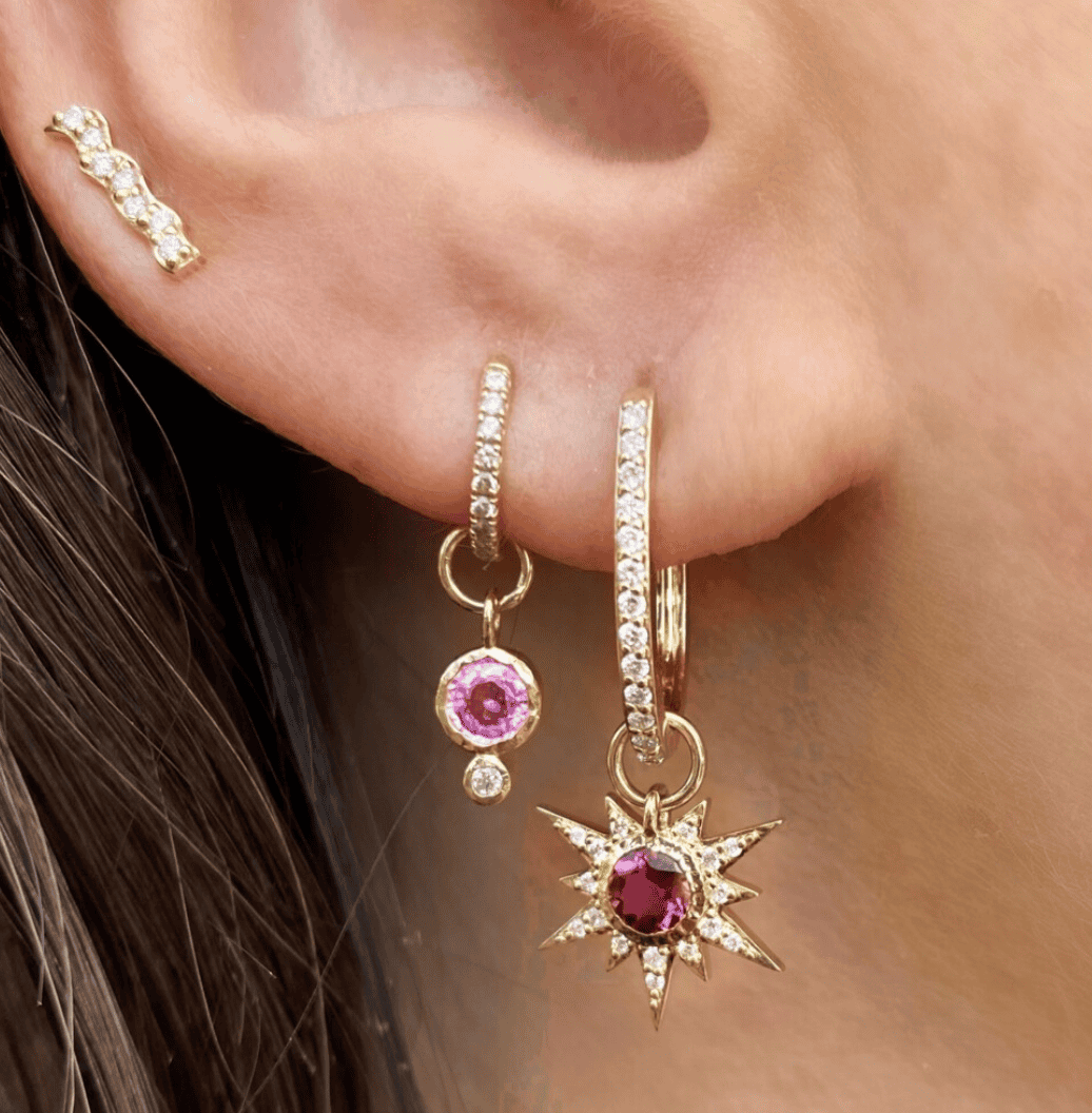 14KY Tiny Love Explosion Pink Tourmaline Charms