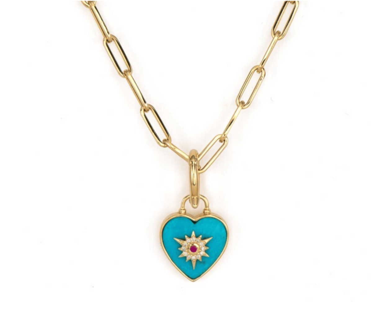 14KY Trust Your Heart Tablet Turquoise Charm Pendant