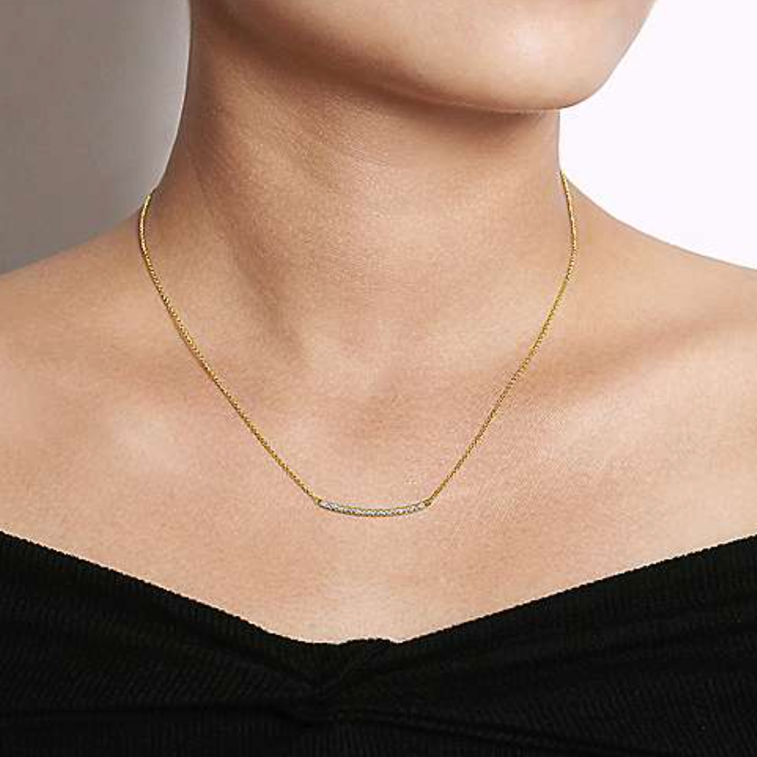 14KY Diamond Pavé Curved Bar Necklace-Necklaces-Gabriel & Co.-Susan Saffron Jewelry