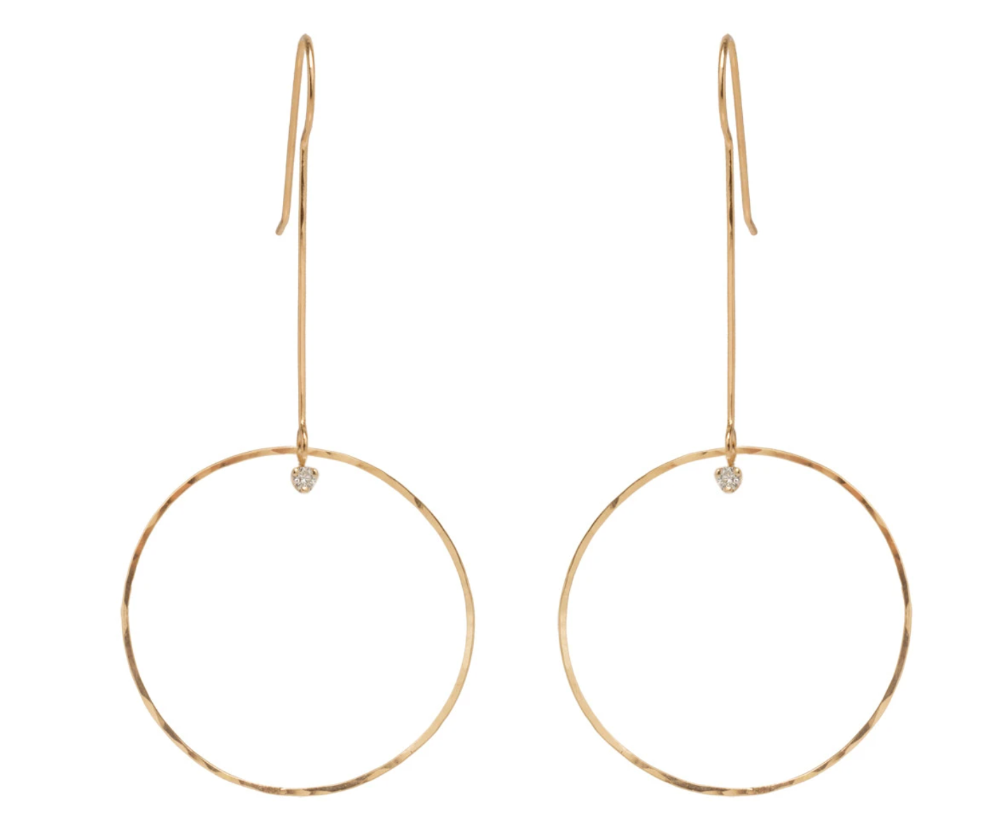 Large Drop Circle Earrings With Prong Set Diamonds