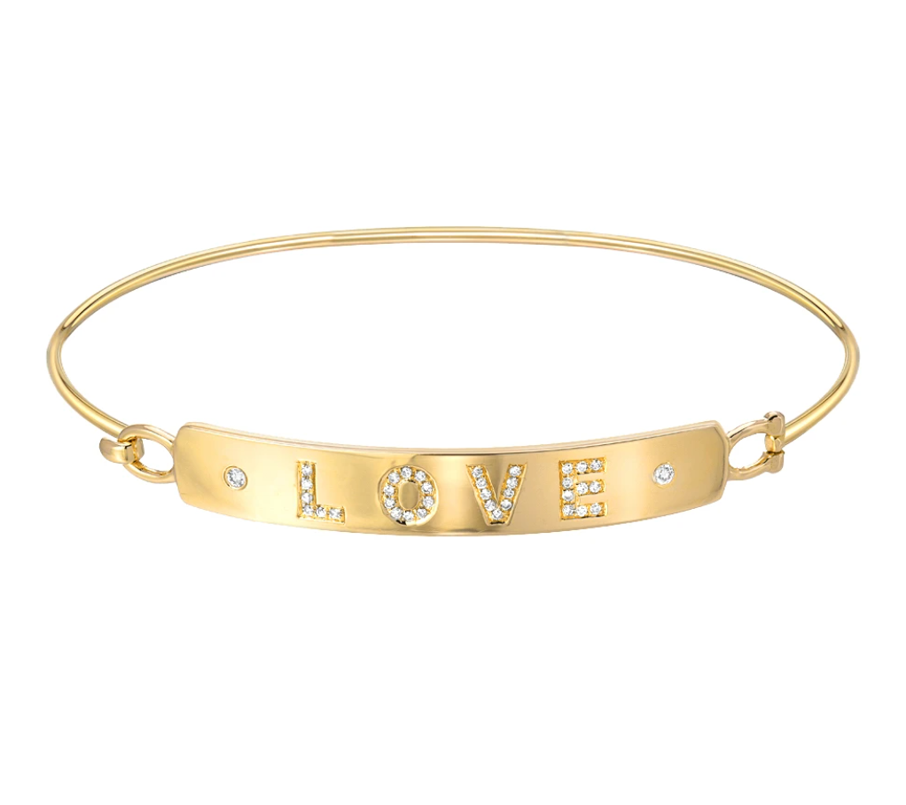 14KY Love Plaque Diamond Bangle