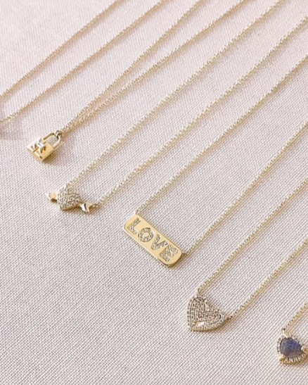 14KY Diamond Initial Plaque Necklace