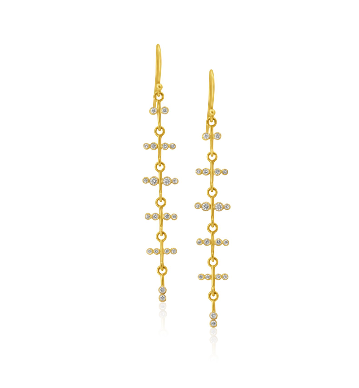 18KY Long Binode Acacia Diamond Earrings