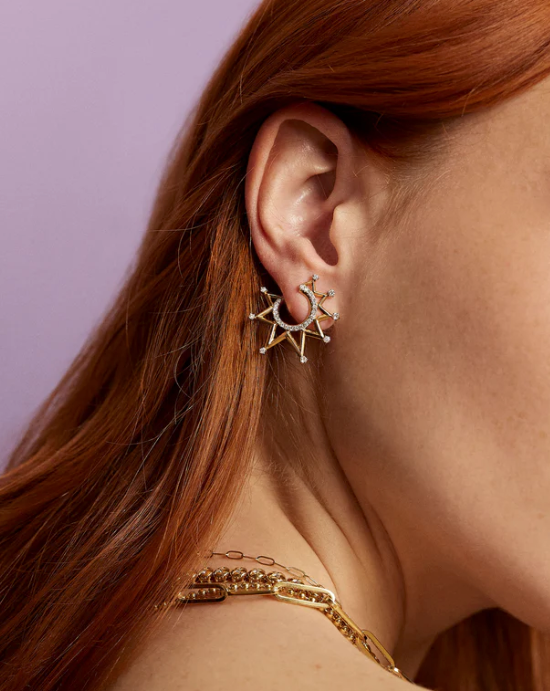 18KY Empress Crescent Crown Earrings