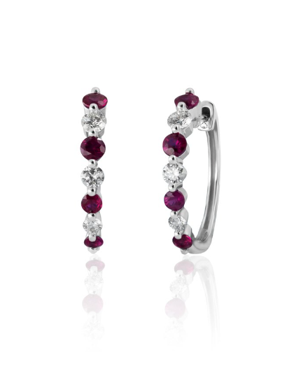 14KW Ruby and Diamond Hoop Earrings