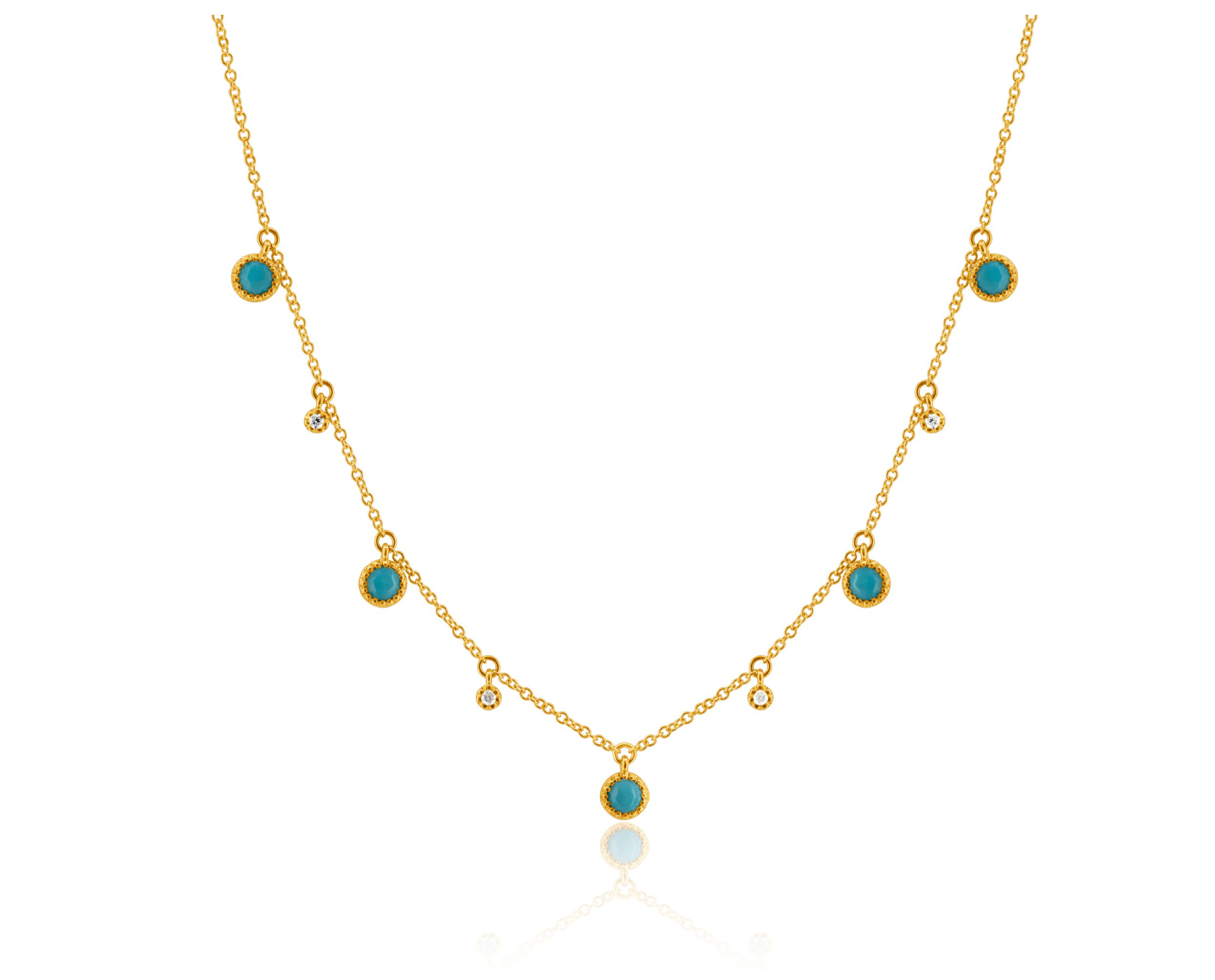 14KY Dangling Turquoise and Diamond Necklace