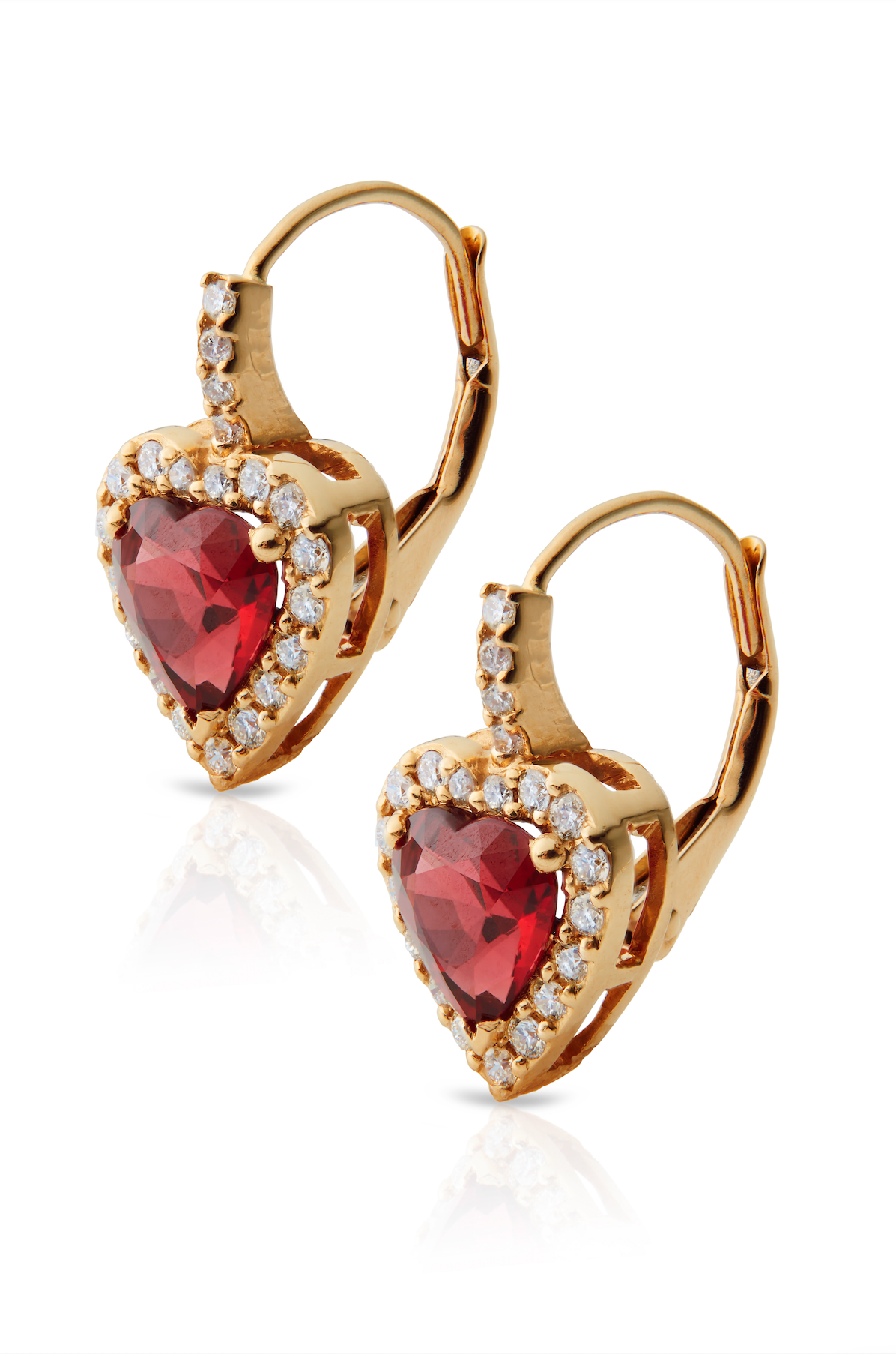 Ruby heart earrings online gold