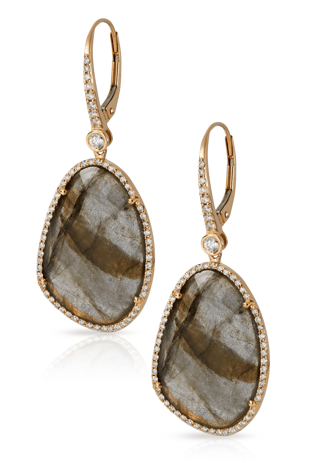 18KY Labradorite and Diamond Lever Back Earrings