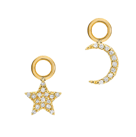 14KY Pave Star and Moon Earrings Charms