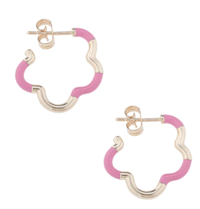 B Mini Earrings with Bubblegum Pink Enamel and Gold