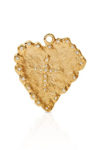 18KY Hammered Heart with Angel Cross with Pave Diamonds