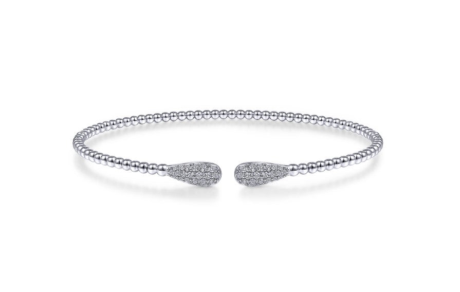 14K White Gold Bujukan Bead Cuff Bracelet with Diamond Pavé Teardrops