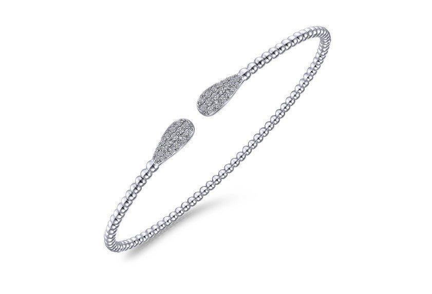 14K White Gold Bujukan Bead Cuff Bracelet with Diamond Pavé Teardrops