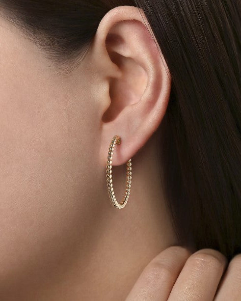 14KY Beaded Round Classic Hoop Earrings