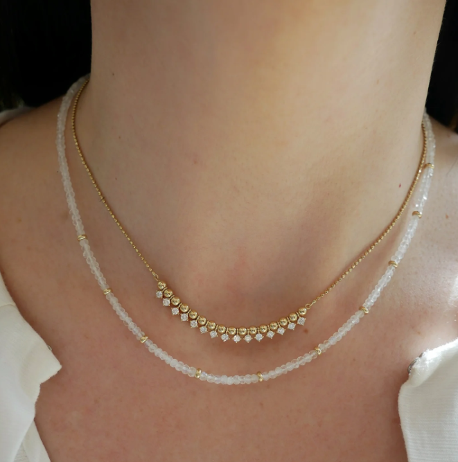 Birthstone Bead Necklace in Moonstone