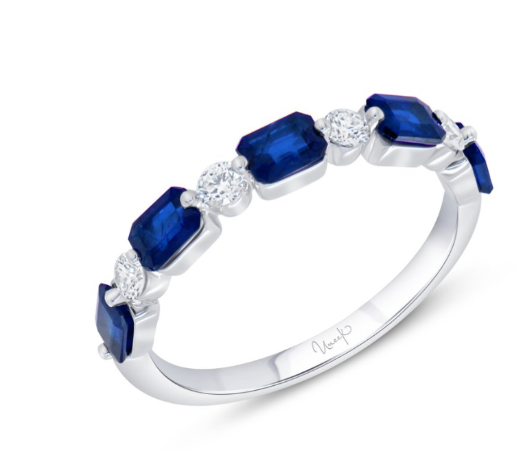 18KW Rectangle Sapphires and Round Diamond Band