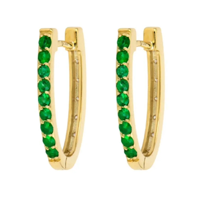 Double Sided Oval Emerald and Diamond Hoops-Earrings-Three Stories Jewelry-Susan Saffron Jewelry
