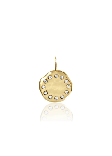18KY Gold Disc With Diamonds Charm