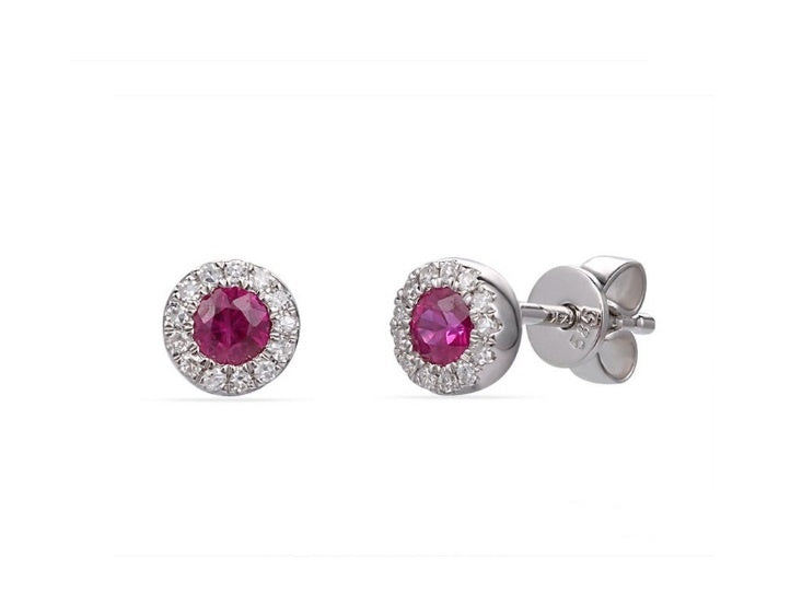 White Gold Ruby Halo Studs
