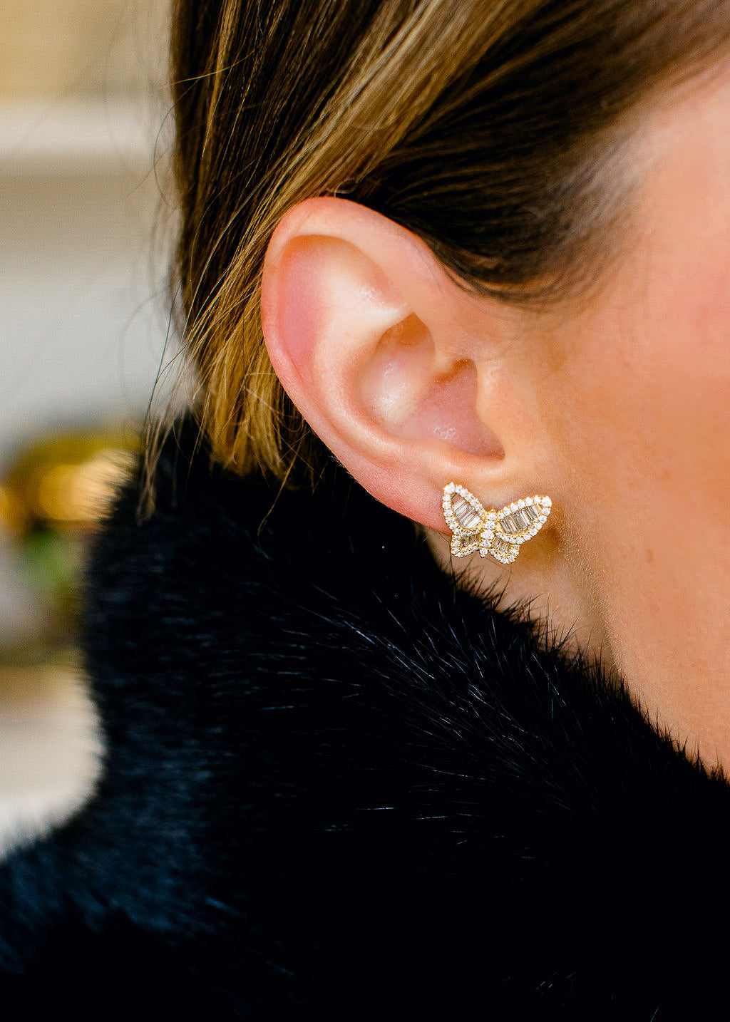 14K Diamond Butterfly Studs
