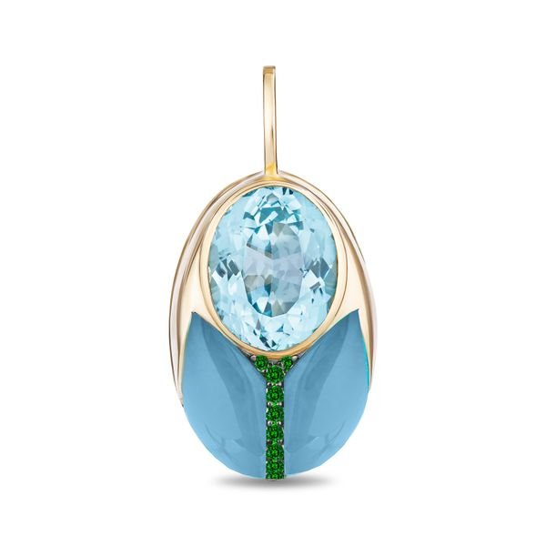 14KY Big Love Bug Pendant in Blue Topaz, Turquoise, and Tsavorite