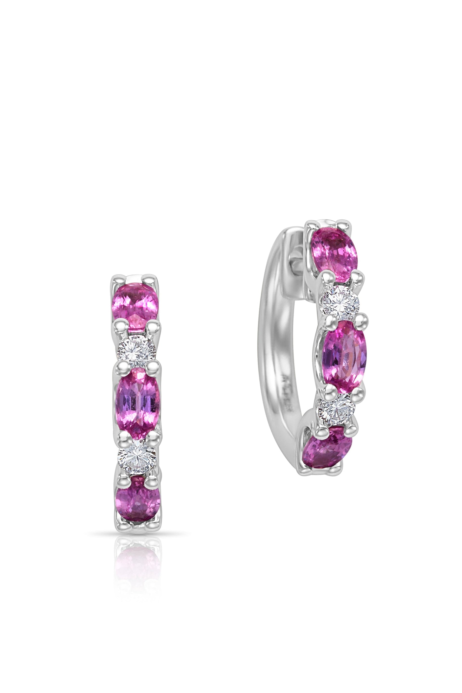 18KY Pink Sapph & Dia Huggies-Earrings-Stuller Jewelry-Susan Saffron Jewelry