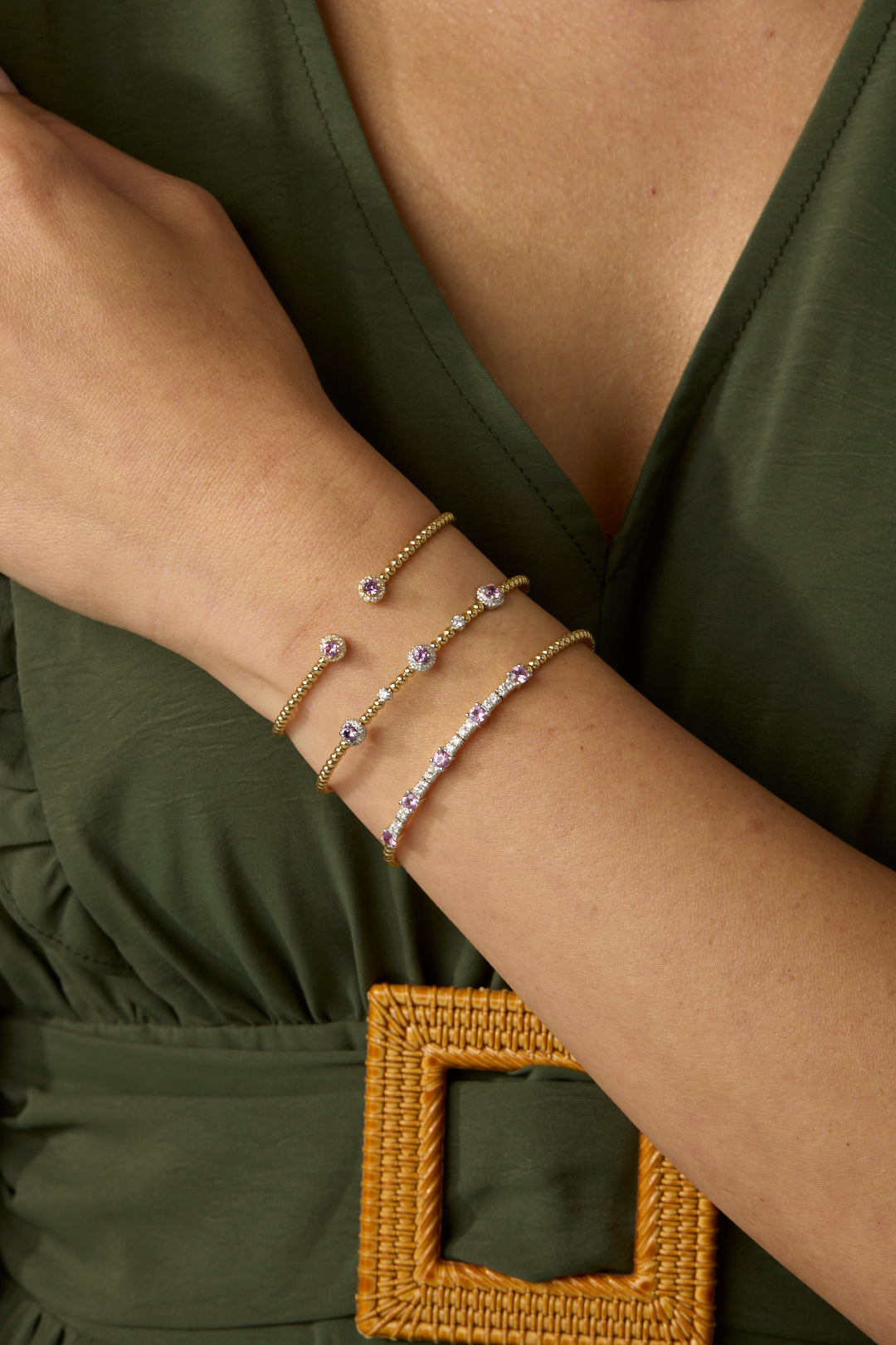 14KWY Bujukan Pink Sapphire and Diamond Halo Bangle