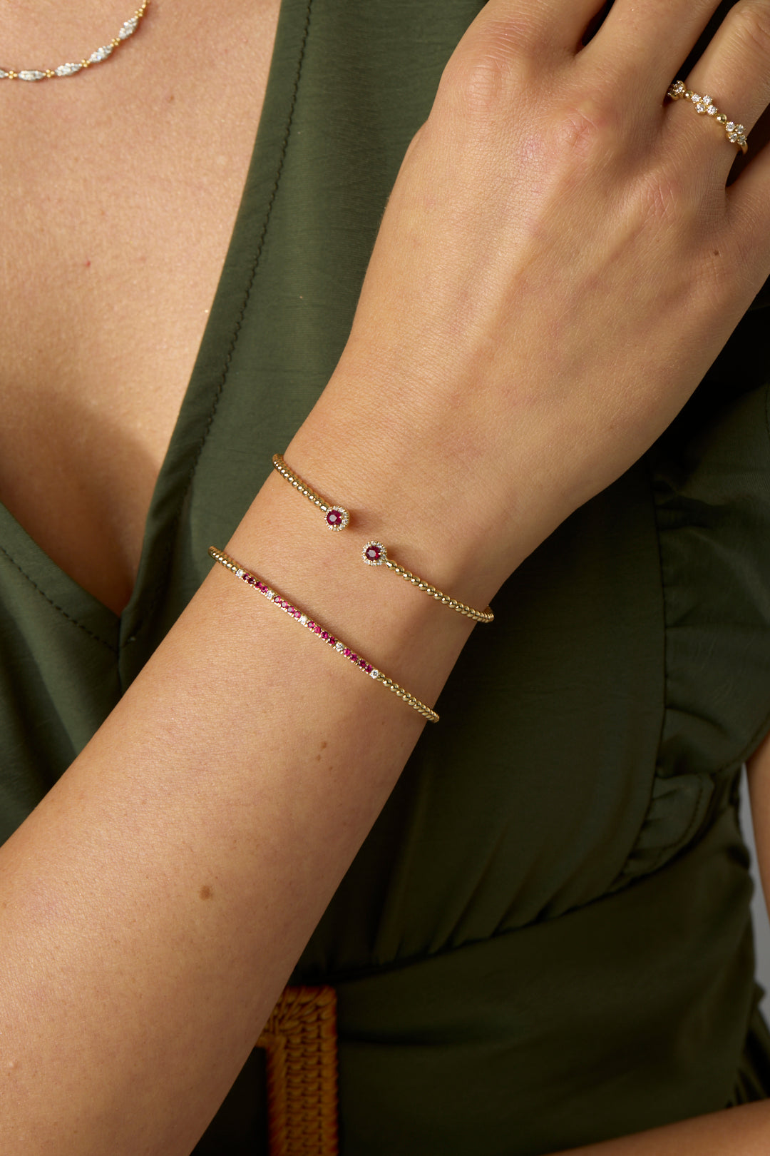 14KY Gold Bujukan Diamond and Ruby Split Bangle