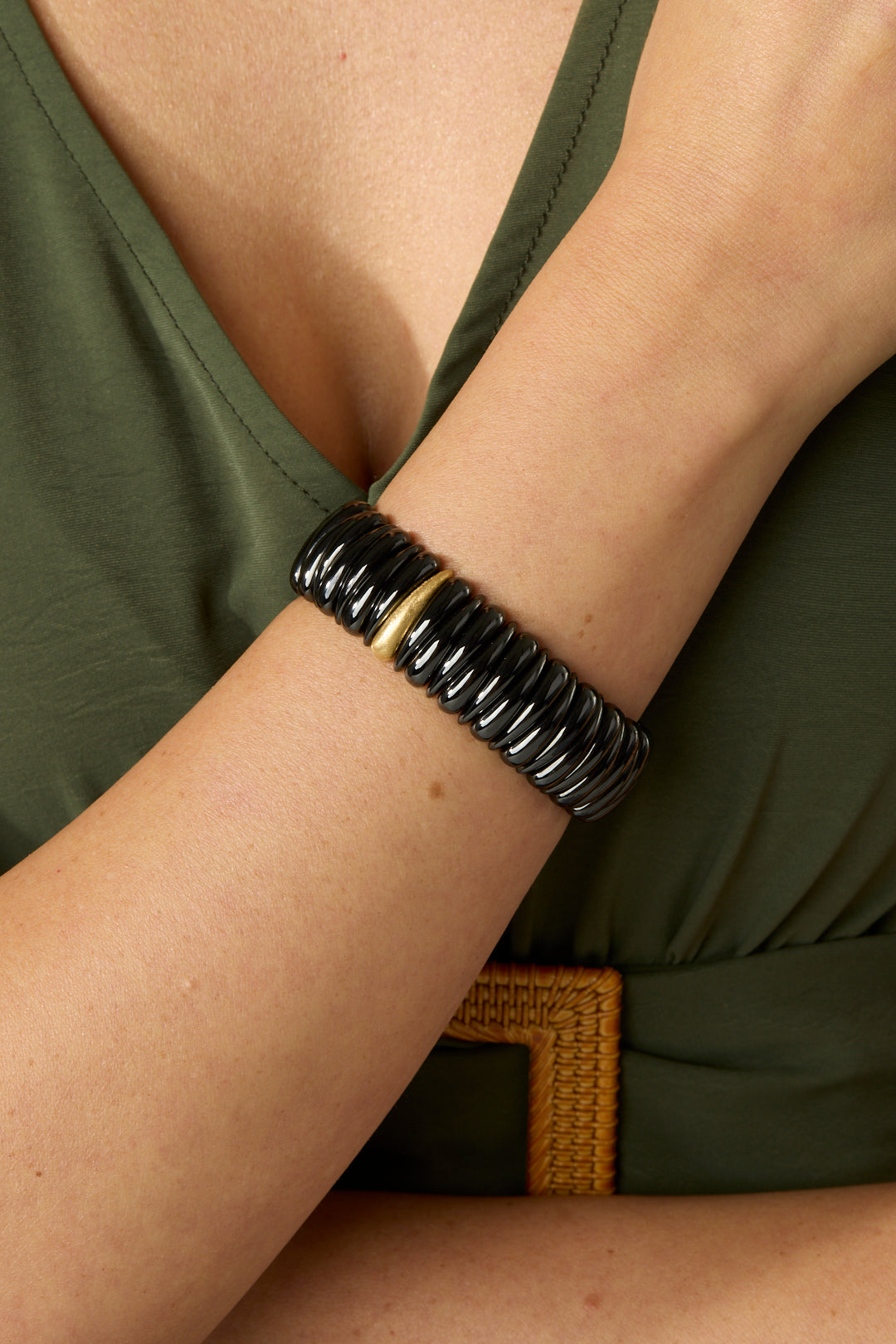 Artiglio Black Ceramic & 18KY Stretch Bracelet