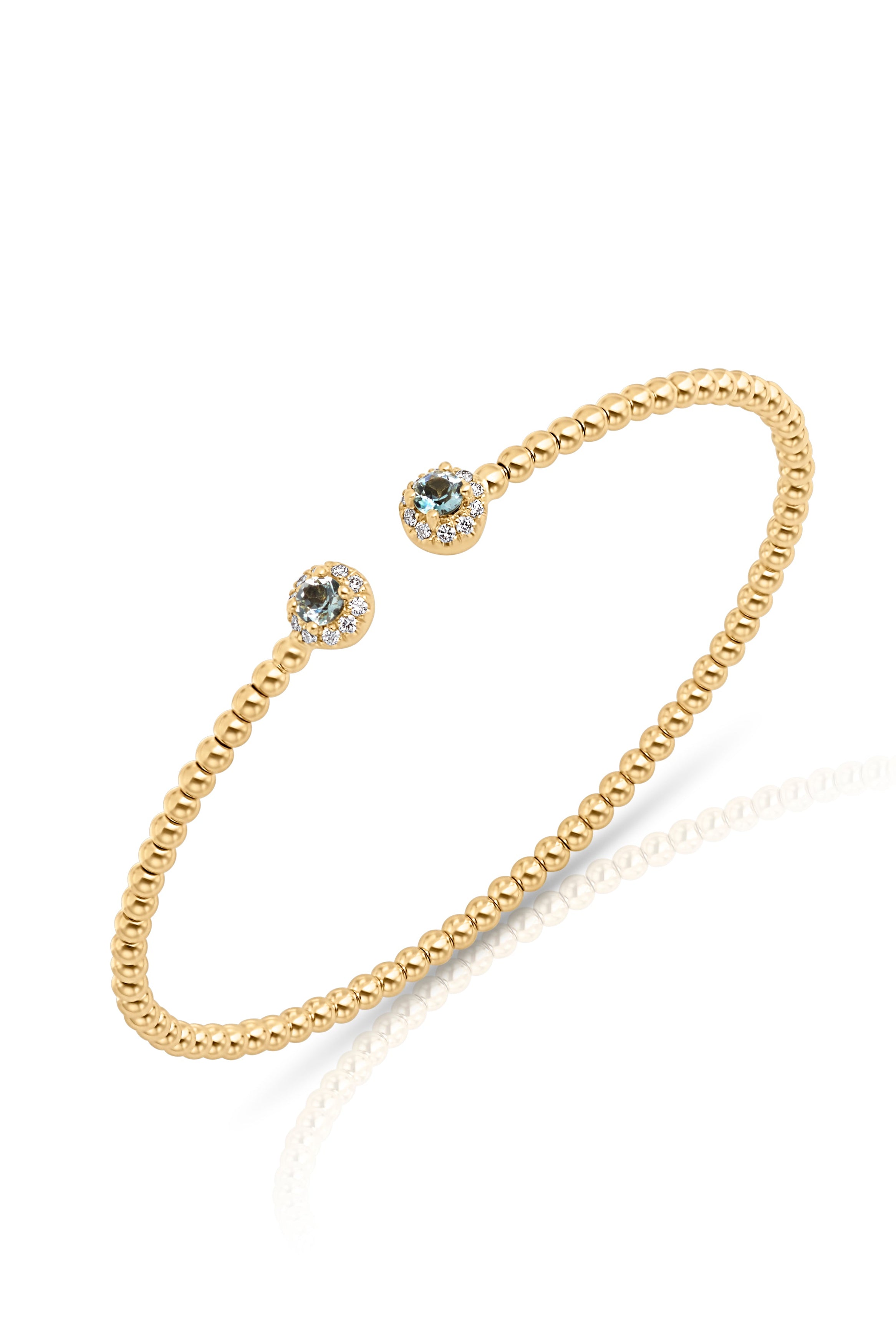 14KY Bujukan Bead Split Cuff Bracelet with Aquamarine and Diamond