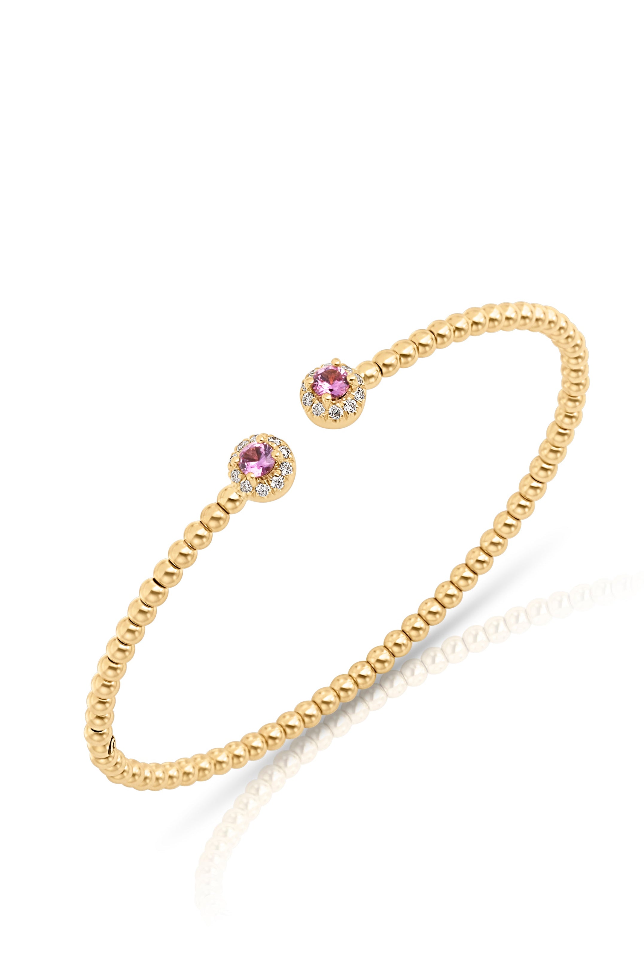 14KY Bujukan Bead Split Cuff Bracelet with Pink Sapphire and Diamond