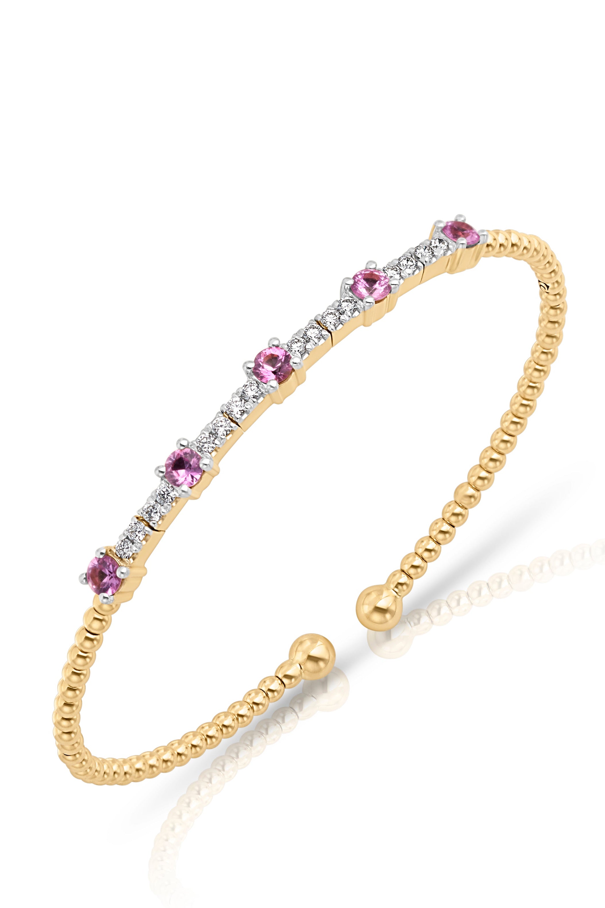 14KY Bujukan 5 Station Diamond and Pink Sapphire Cuff Bracelet