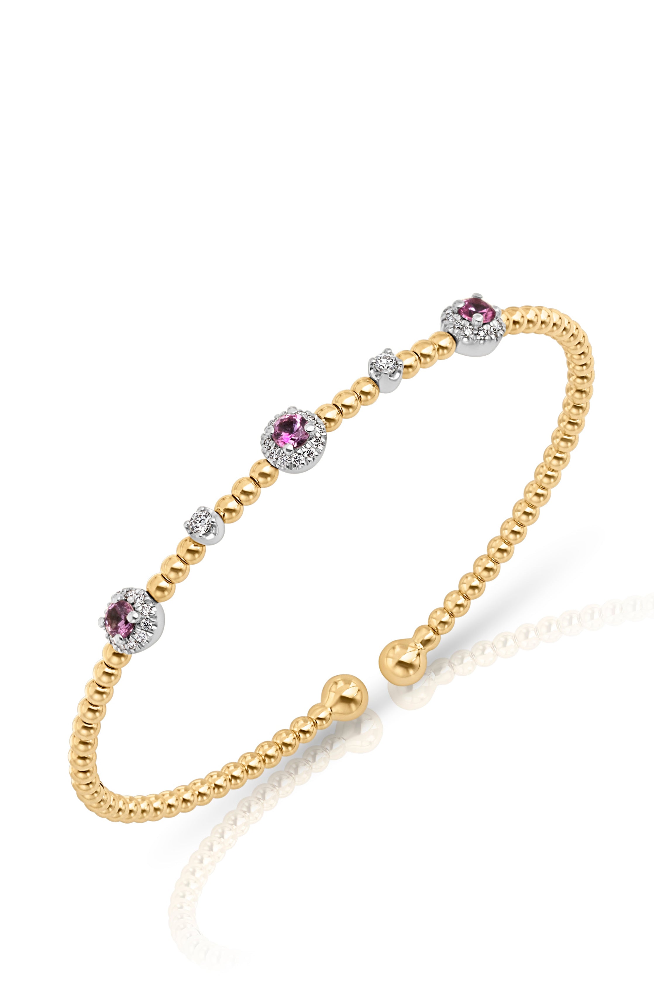 14KWY Bujukan Pink Sapphire and Diamond Halo Bangle