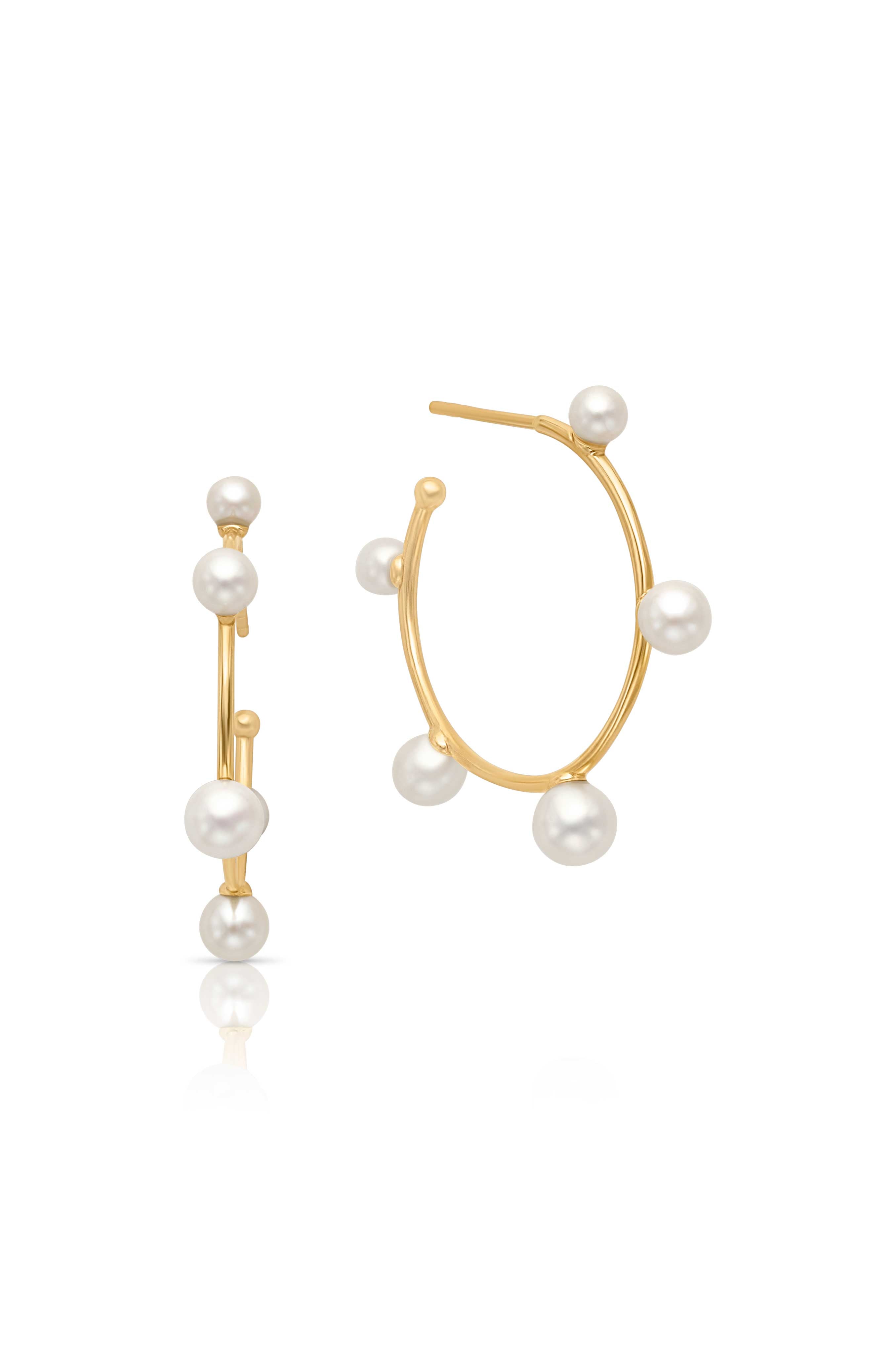 14KY Pearl Bubble Thin Hoops