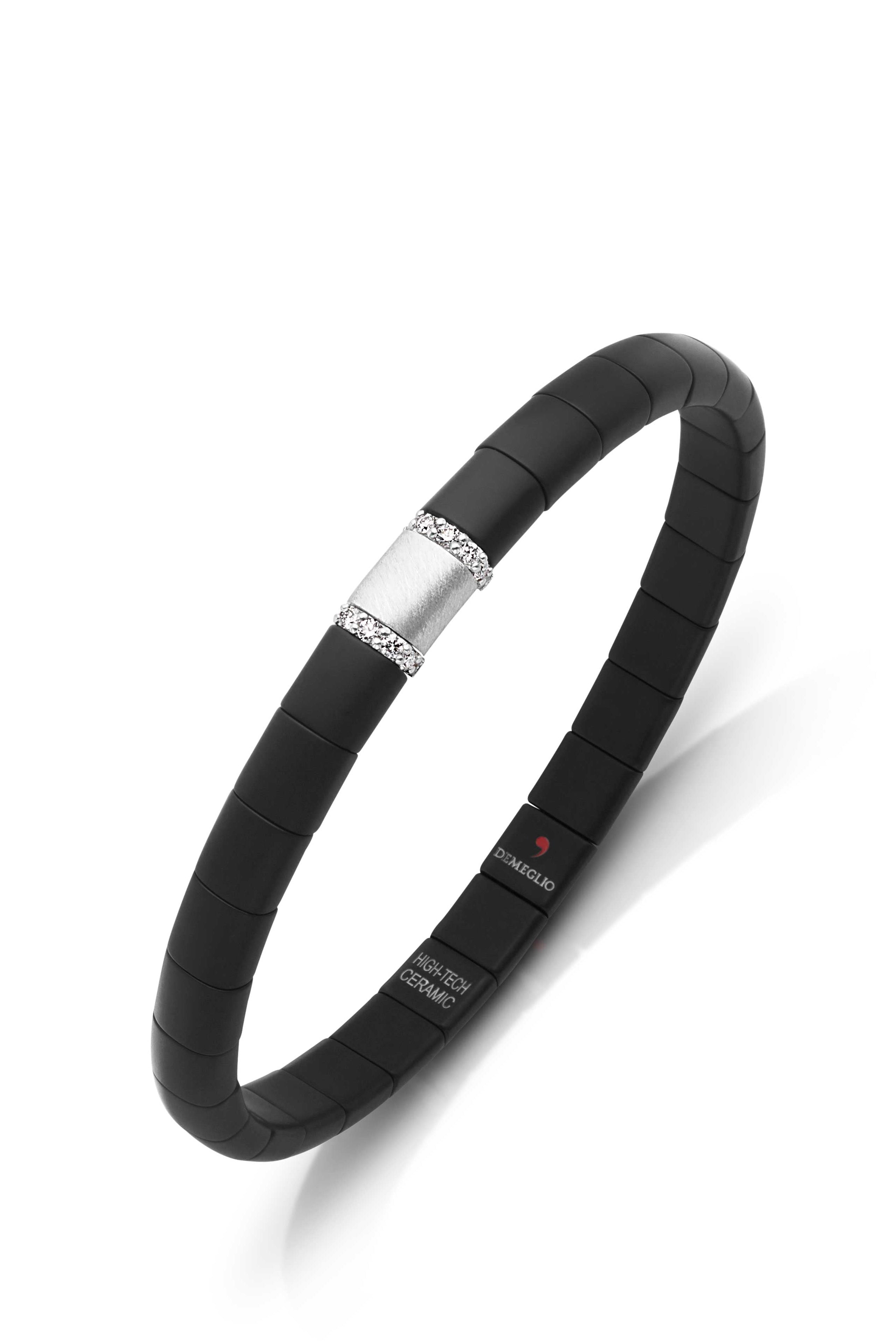 18KW Matte Black Ceramic Bracelet with White Gold Brushed Link