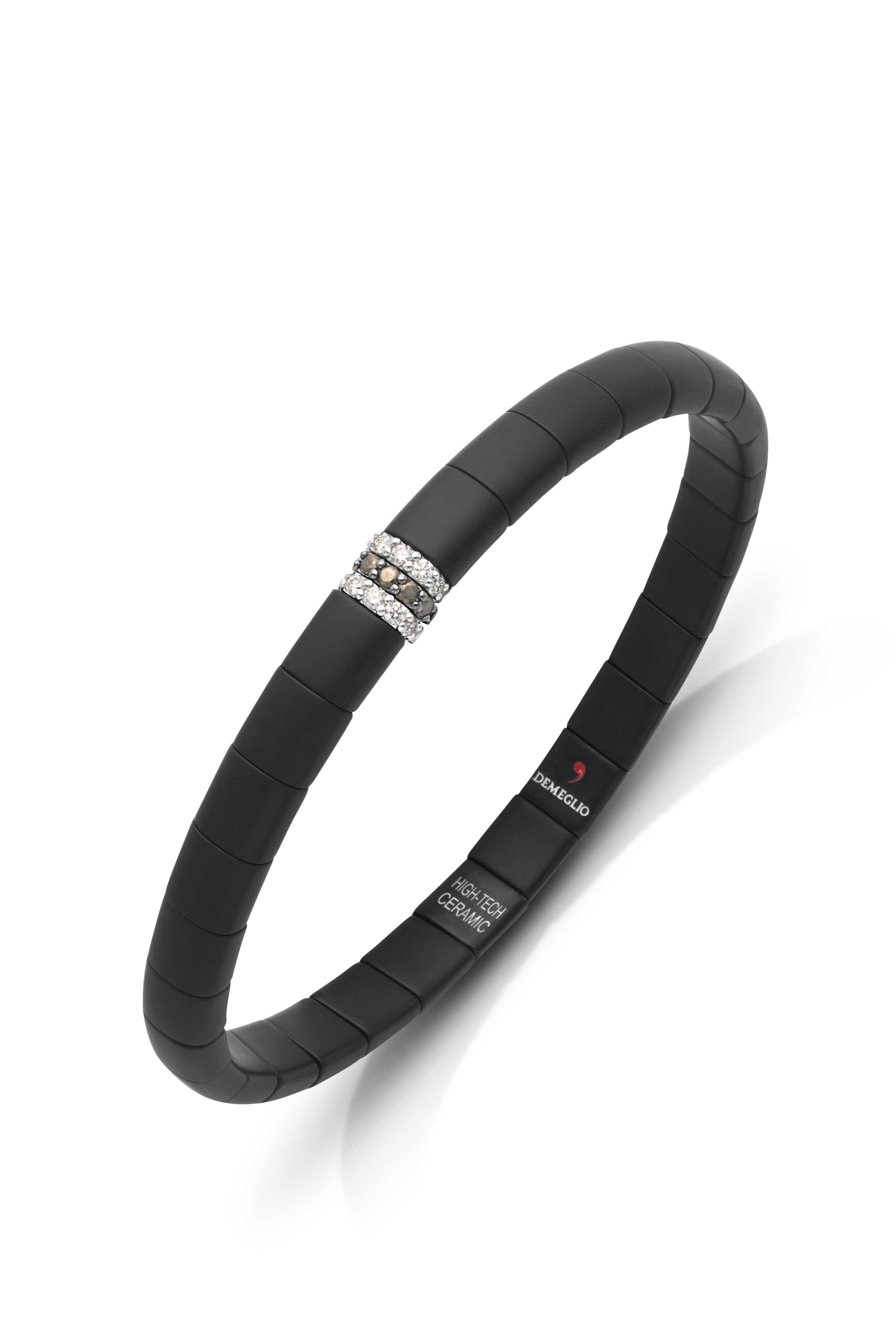 18KW Matte Black Ceramic Bracelet with Black Diamond Bar