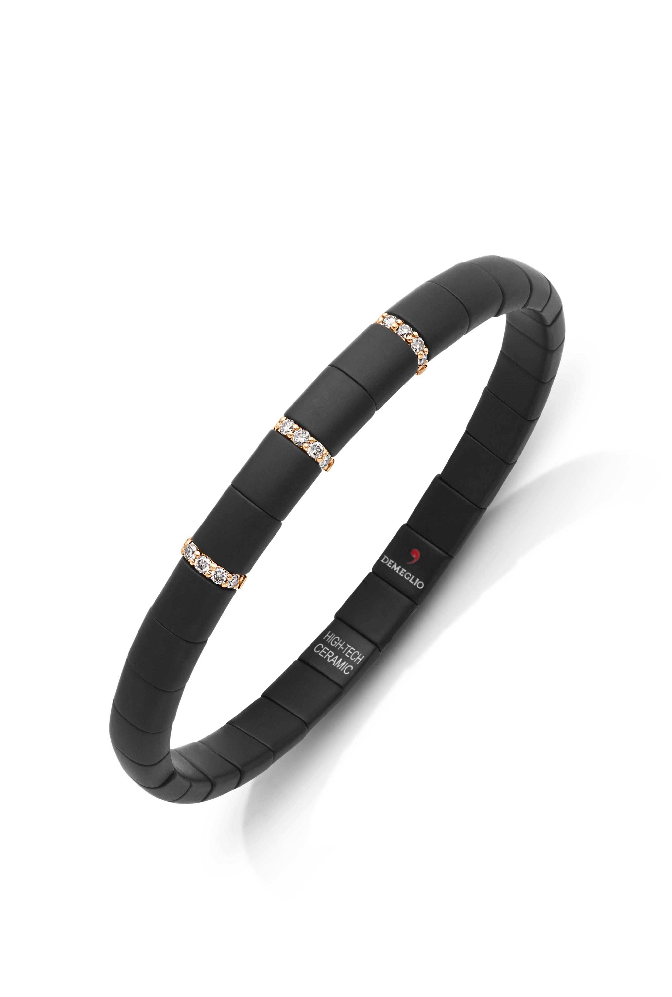 18KR Matte Black Ceramic 3 Diamond Bar Bracelet