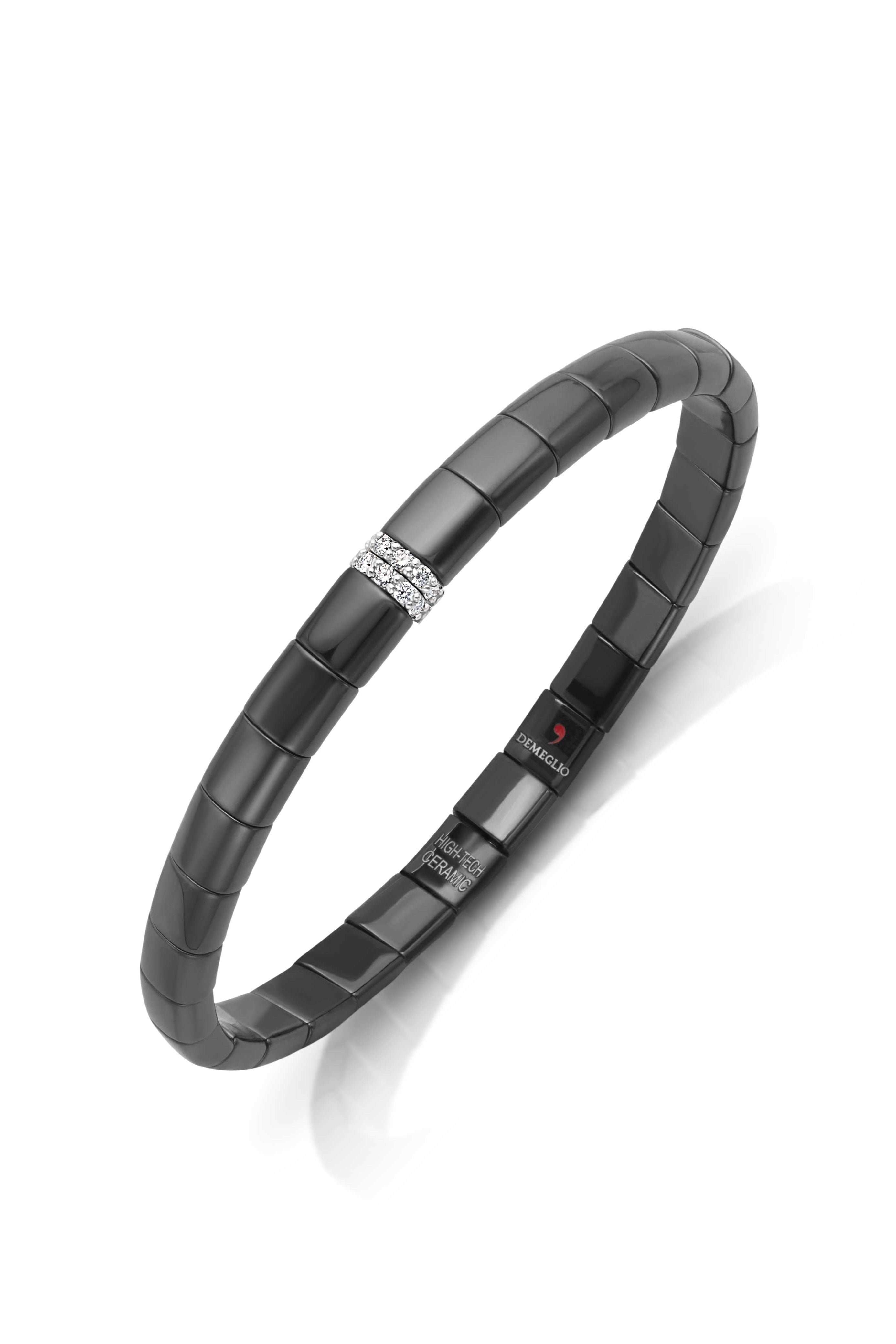 18KW Shiny Black Ceramic 2 Diamond Bars
