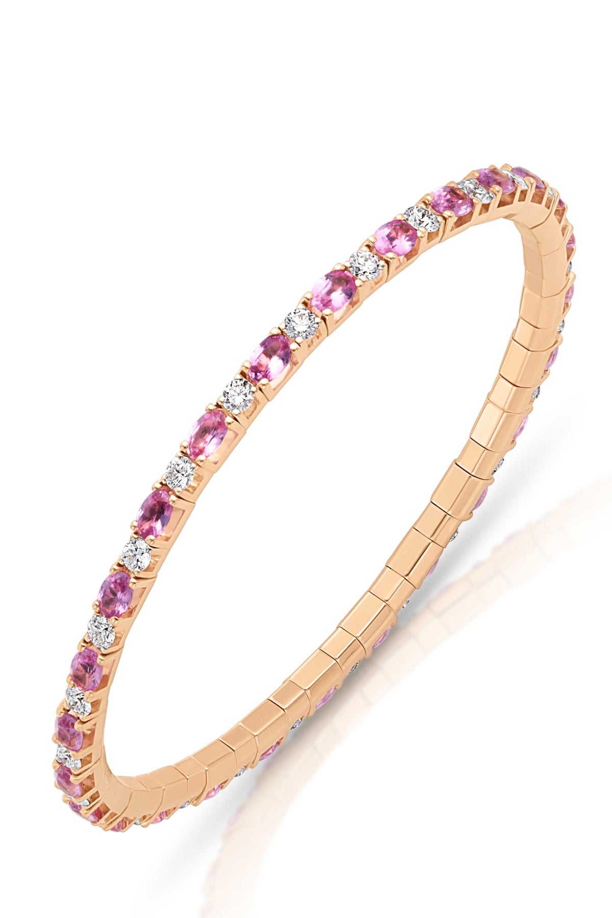 18KR Oval Pink Sapphire & Diamond Stretch Tennis Bracelet