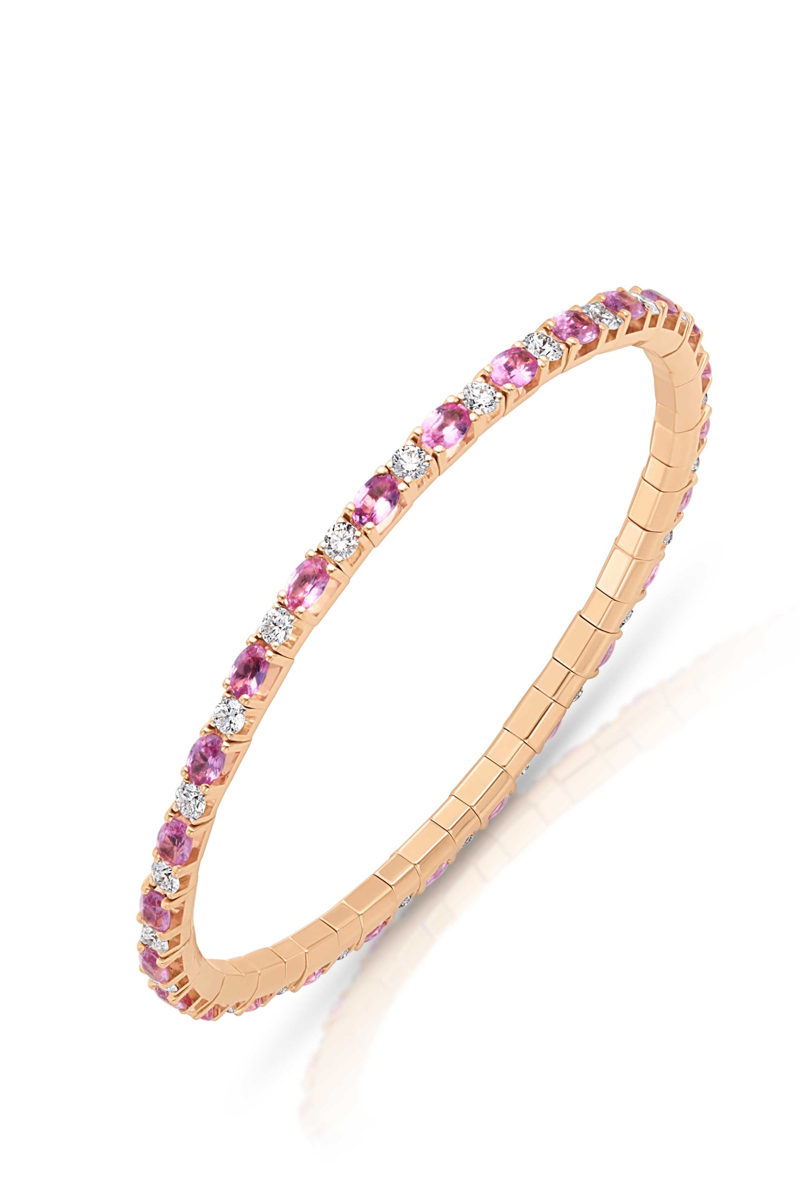 18KR Oval Pink Sapphire & Diamond Stretch Tennis Bracelet