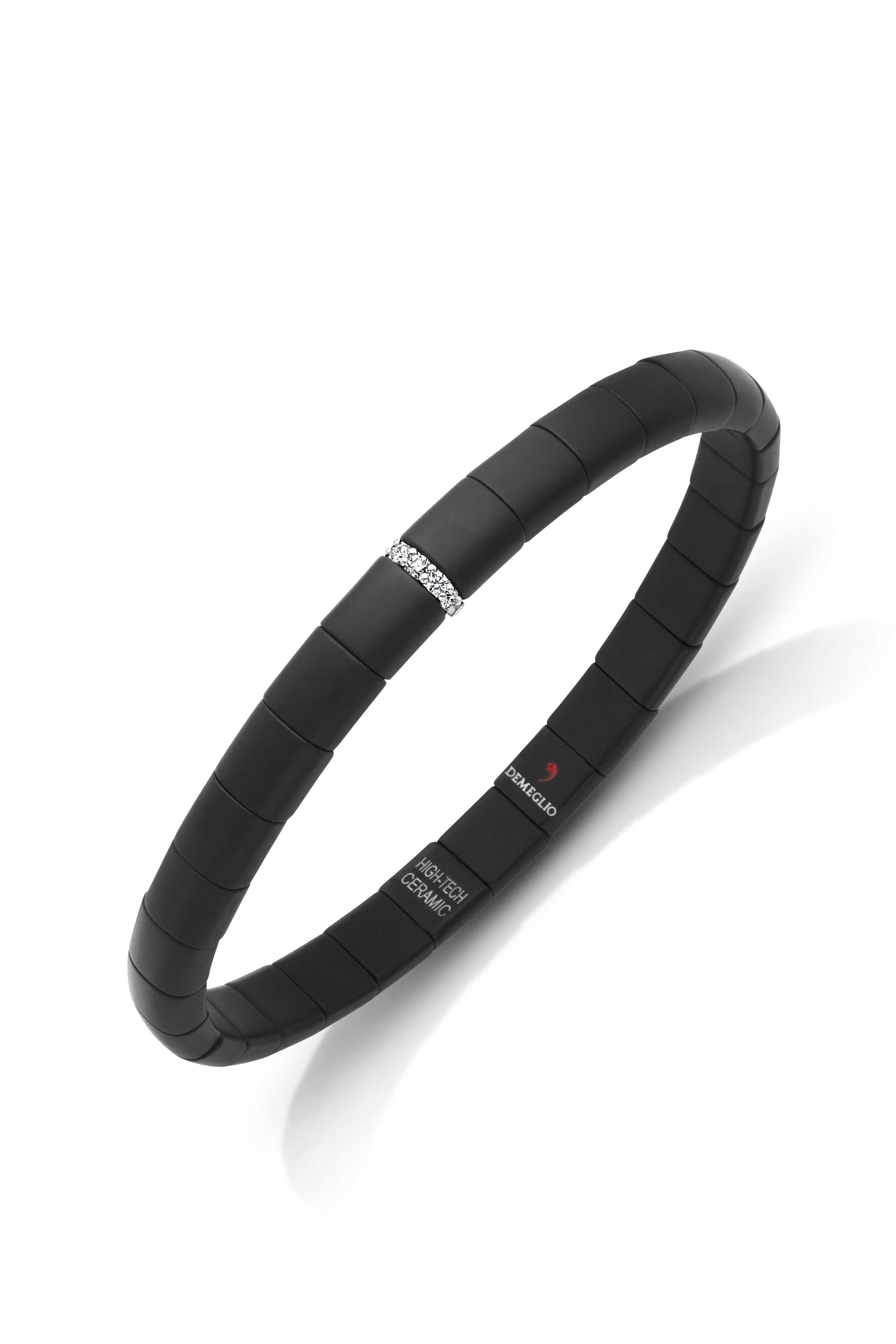 18KW Matte Black Ceramic Bracelet with 1 Diamond Bar