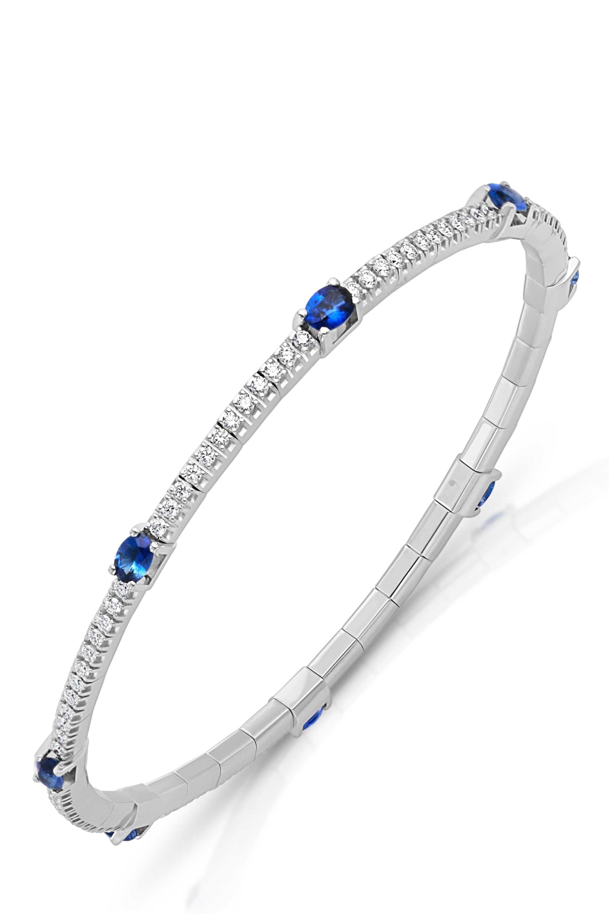 18KW Blue Sapphire Oval and Diamond Stretch Bracelet