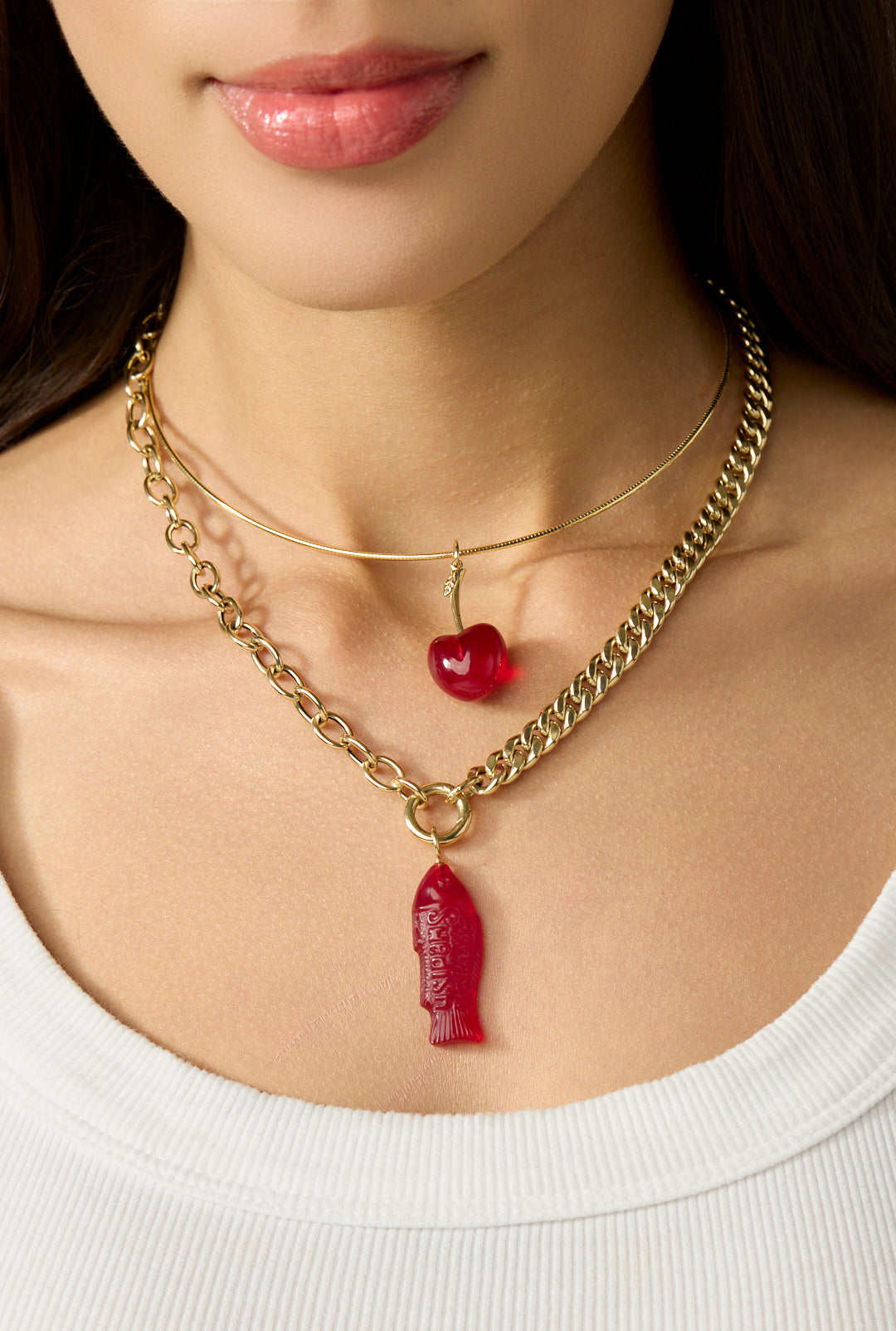 14KY Articulated Red Chalcedony Swedish Fish