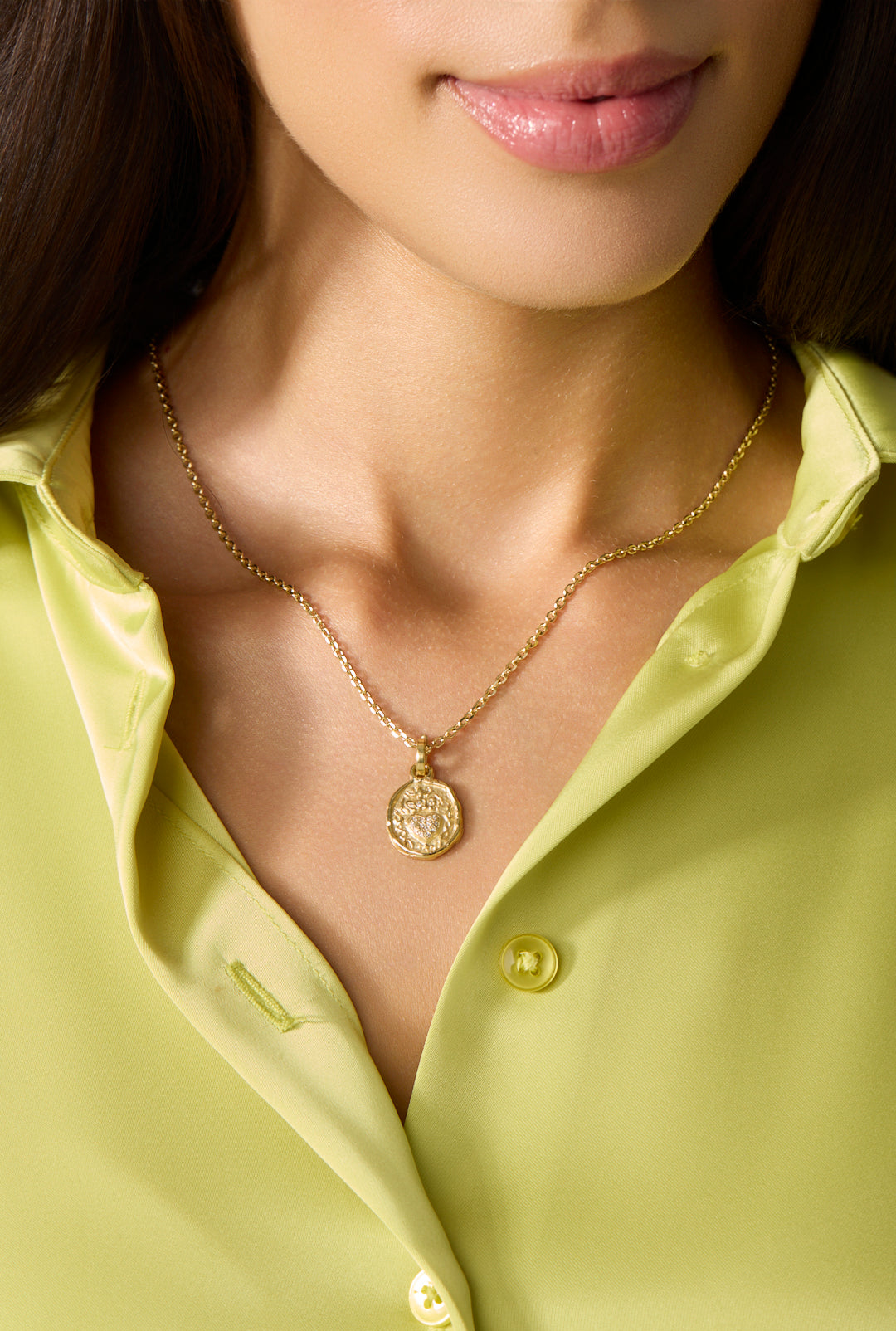 18KY Wisdom Heart Coin with Pave