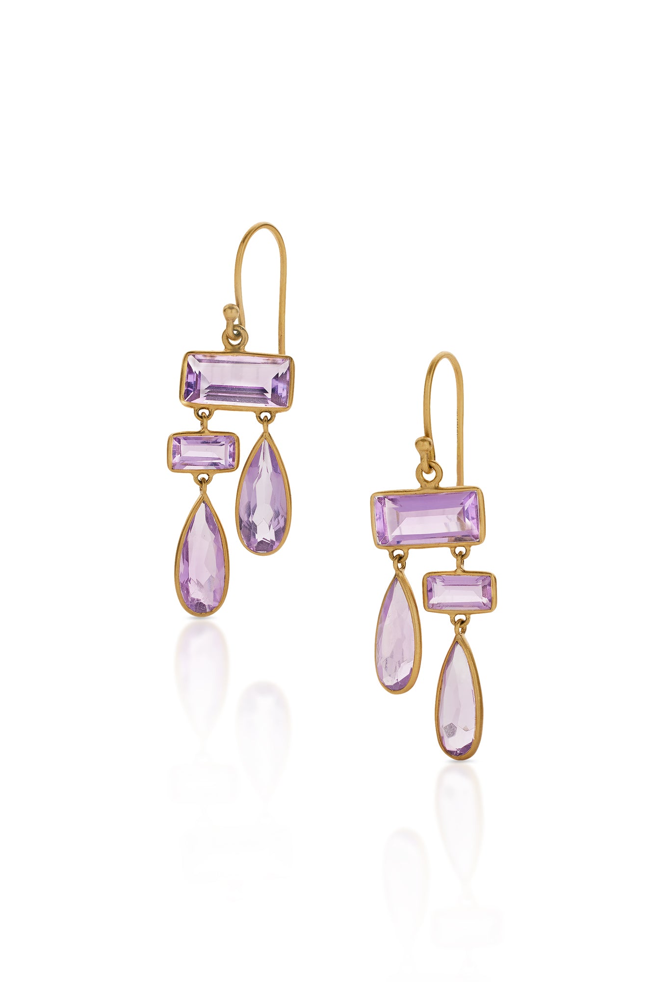 18KY Amethyst Mix Shapes Chandelier Earrings