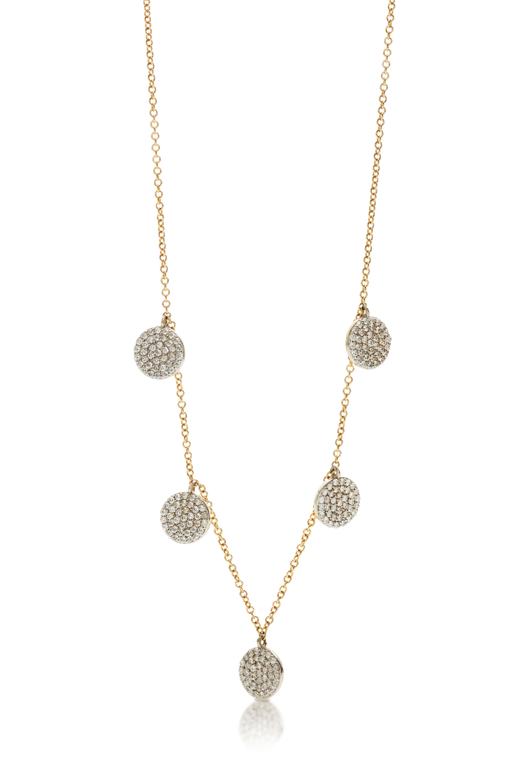 14K Two Tone Five Large Pave Disc Necklace