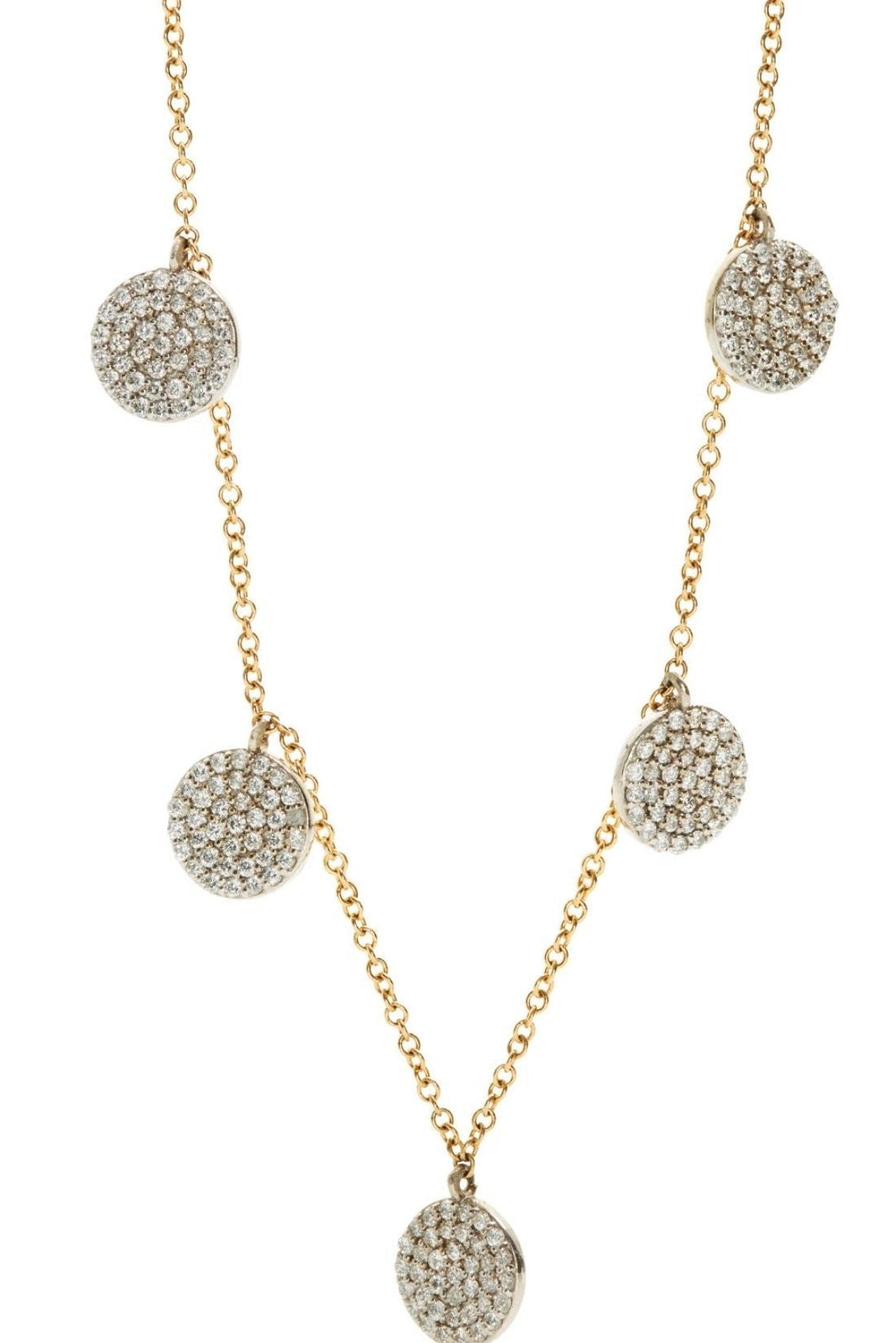 14K Two Tone Five Large Pave Disc Necklace-Necklaces-Saffron Jewelry-Susan Saffron Jewelry