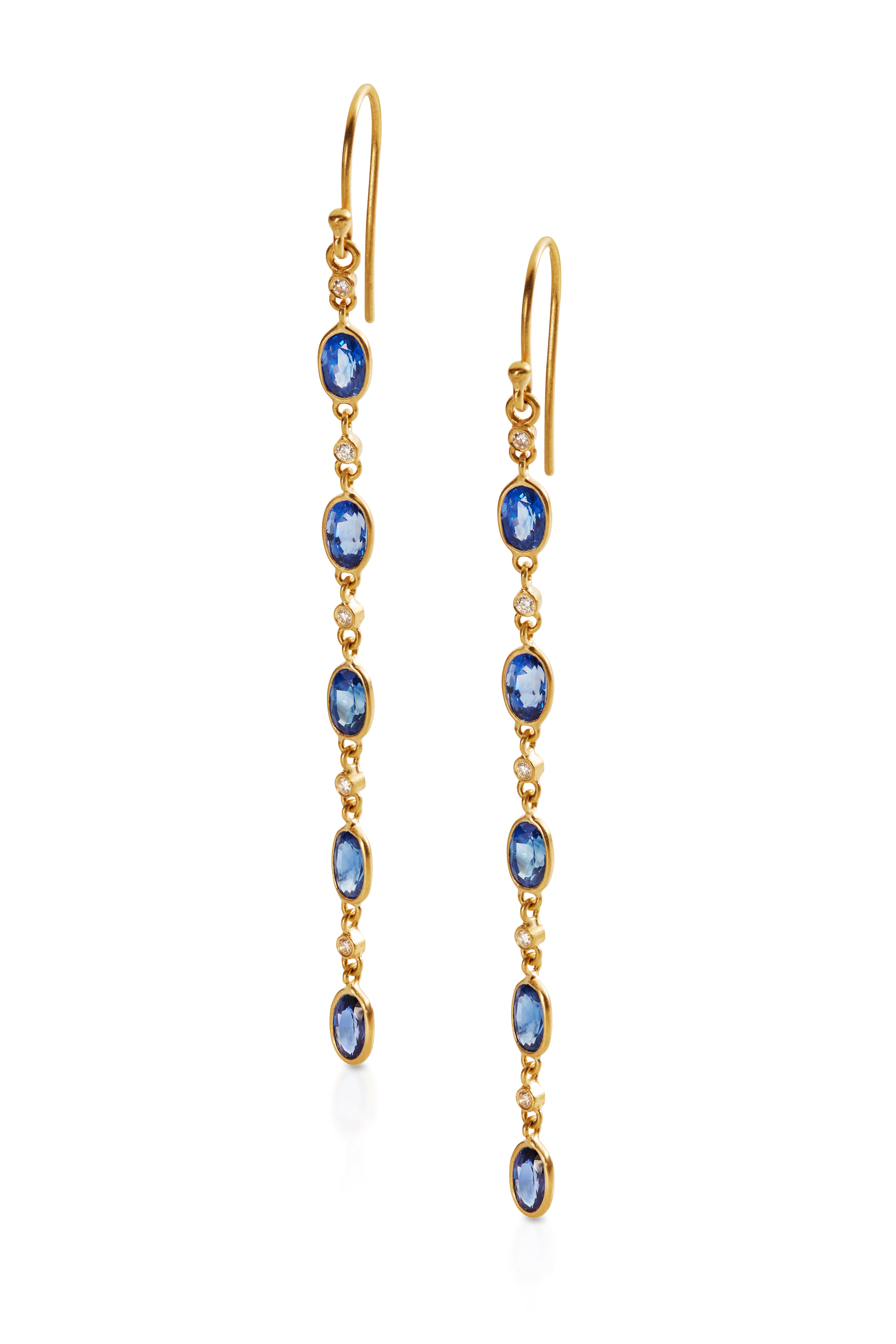 18KY Blue Sapphire 5 Drop Earrings